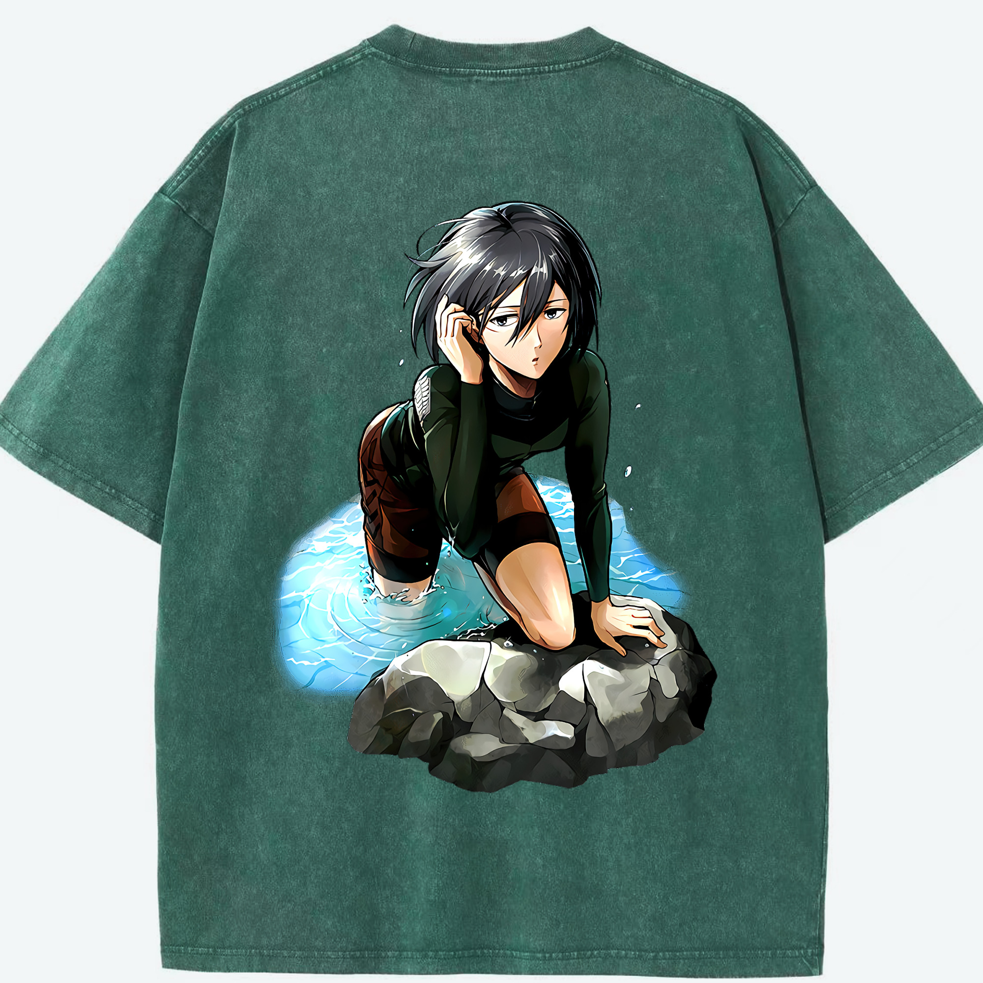 （画像用） 進撃の巨人 ミカサ·アッカーマン Attack on Titan Mikasa Ackerman 綿100% ヴィンテージ風 半袖Tシャツ（背面プリント）